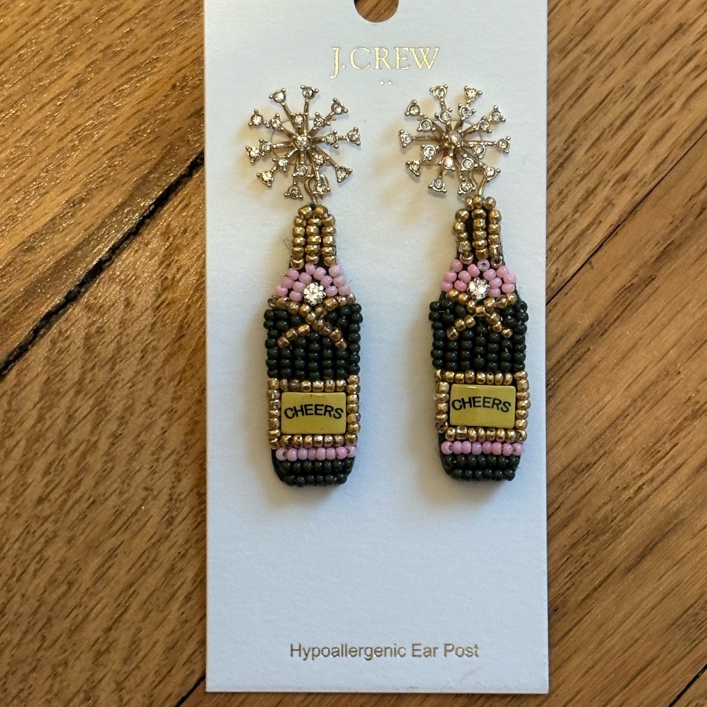 J.Crew Festive Beaded Earrings “Cheers” NWT